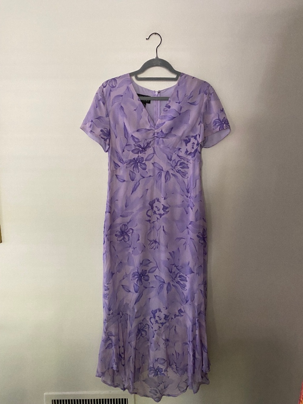 Vintage 1990s 100% Silk Lavender Purple Floral Bias Cut Maxi Dress Size 6